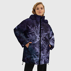 Куртка зимняя женская Снежинки макро фото, цвет: 3D-красный — фото 2