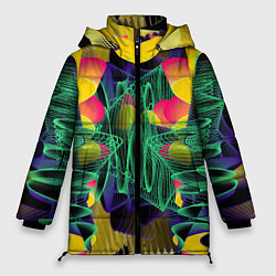 Куртка зимняя женская Цветная абстрактная полоса графика, цвет: 3D-черный