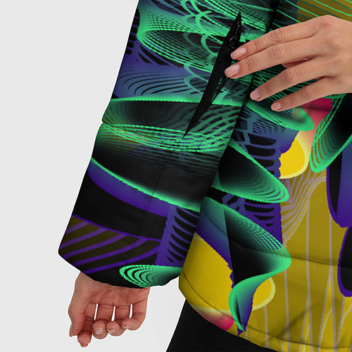 Женская зимняя куртка Цветная абстрактная полоса графика / 3D-Черный – фото 5