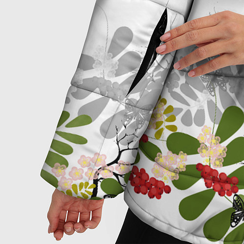 Женская зимняя куртка Веточки красной рябины с бабочками / 3D-Черный – фото 5