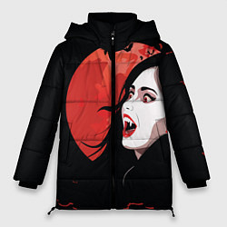 Куртка зимняя женская Вампирша на фоне красной луны, цвет: 3D-черный