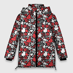 Куртка зимняя женская Череп, сердца и цветы, цвет: 3D-черный