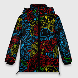 Куртка зимняя женская Неоновый космический узор, цвет: 3D-красный