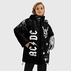 Куртка зимняя женская AC DC и рок символ на темном фоне, цвет: 3D-черный — фото 2
