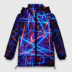 Куртка зимняя женская Красно-синие неоновые линии, цвет: 3D-красный