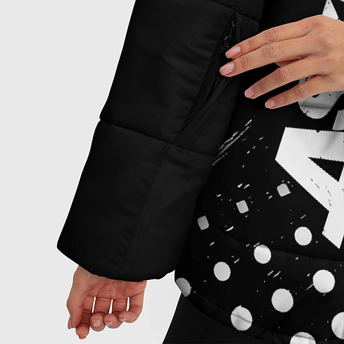 Женская зимняя куртка Asking Alexandria и рок символ на темном фоне / 3D-Черный – фото 5