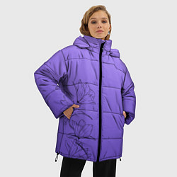 Куртка зимняя женская Красивый фиолетовый градиент с цветами, цвет: 3D-светло-серый — фото 2