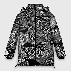 Женская зимняя куртка Чёрно-белая триповая абстракция