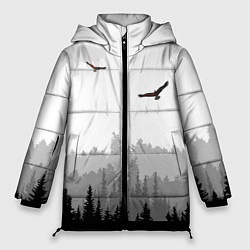 Куртка зимняя женская Птицы над лесом, цвет: 3D-светло-серый