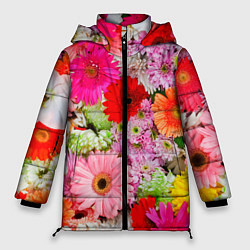 Куртка зимняя женская Colorful chrysanthemums, цвет: 3D-светло-серый