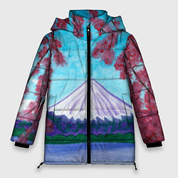 Куртка зимняя женская Цветение сакуры Фудзияма, цвет: 3D-светло-серый
