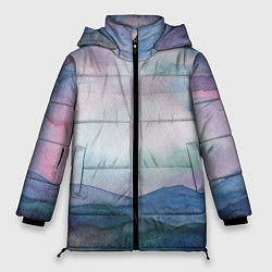 Куртка зимняя женская Горный пейзаж акварель, цвет: 3D-черный
