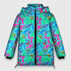 Куртка зимняя женская Яркая психоделика, цвет: 3D-красный