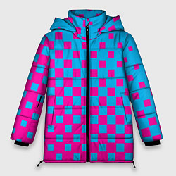Куртка зимняя женская Фиолетовые и синие квадратики, цвет: 3D-светло-серый
