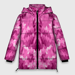 Куртка зимняя женская Яркий малиново-розовый геометрический узор, цвет: 3D-черный