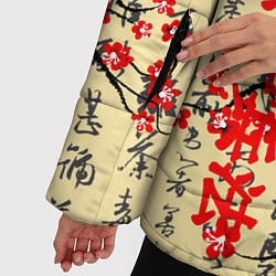 Куртка зимняя женская Иероглифы и сакура, цвет: 3D-черный — фото 2