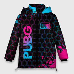 Куртка зимняя женская PUBG - neon gradient: надпись, символ, цвет: 3D-черный