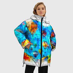 Куртка зимняя женская Воздушные шары на фоне голубого неба рисунок, цвет: 3D-черный — фото 2