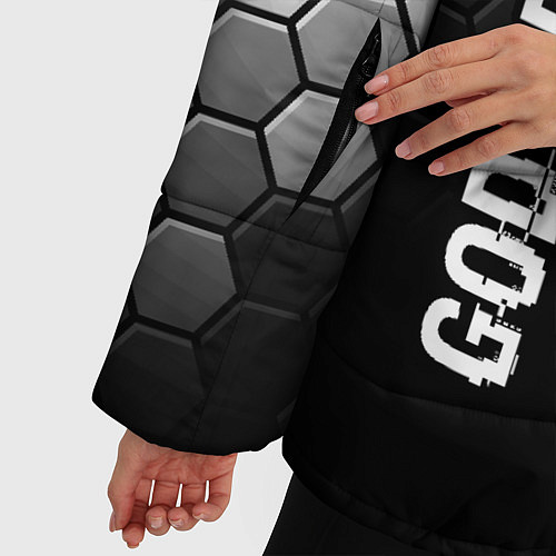 Женская зимняя куртка God of War glitch на темном фоне: надпись, символ / 3D-Черный – фото 5