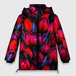 Куртка зимняя женская Тюльпаны - поле красных цветов, цвет: 3D-красный