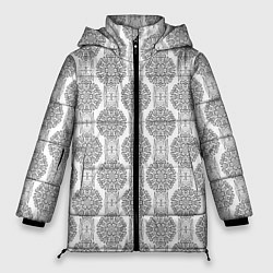 Женская зимняя куртка Бело -серый дамасский восточный узор
