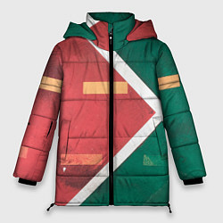 Женская зимняя куртка Абстрактная красная и зелёная поверхность с линиям