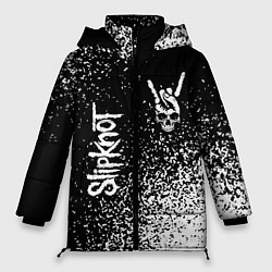 Женская зимняя куртка Slipknot и рок символ на темном фоне