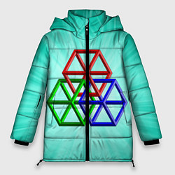 Куртка зимняя женская Невозможная геометрия - оптическая иллюзия, цвет: 3D-красный