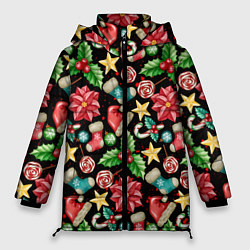 Куртка зимняя женская Зимний праздничный орнамент, цвет: 3D-светло-серый