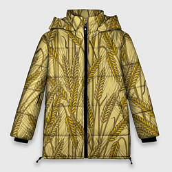 Куртка зимняя женская Винтажные колоски пшеницы, цвет: 3D-черный