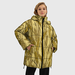 Куртка зимняя женская Винтажные колоски пшеницы, цвет: 3D-черный — фото 2