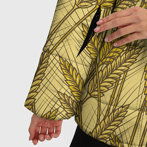 Женская зимняя куртка Винтажные колоски пшеницы / 3D-Черный – фото 5