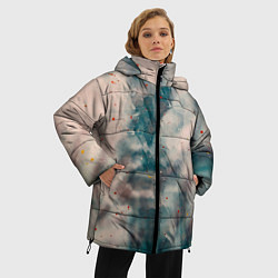 Куртка зимняя женская Абстрактные синие и белые краски, цвет: 3D-светло-серый — фото 2