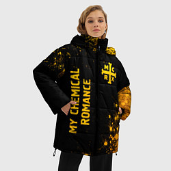 Куртка зимняя женская My Chemical Romance - gold gradient: надпись, симв, цвет: 3D-черный — фото 2