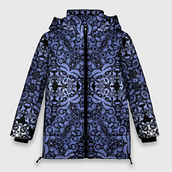 Женская зимняя куртка Ажурный модный кружевной синий узор