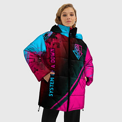 Куртка зимняя женская System of a Down - neon gradient: надпись, символ, цвет: 3D-черный — фото 2