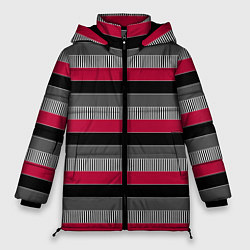 Куртка зимняя женская Красно-черный полосатый современный узор, цвет: 3D-светло-серый