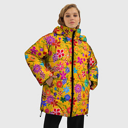 Куртка зимняя женская Нарисованные цветы - орнамент, цвет: 3D-черный — фото 2