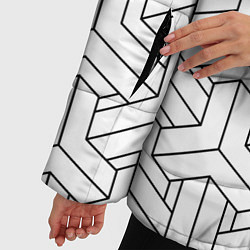 Куртка зимняя женская Мозаичный чёрно-белый паттерн, цвет: 3D-черный — фото 2