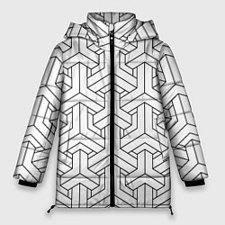 Куртка зимняя женская Мозаичный чёрно-белый паттерн, цвет: 3D-черный