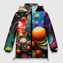 Куртка зимняя женская Абстрактные космические шары, цвет: 3D-светло-серый