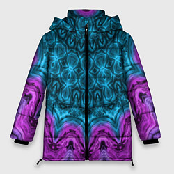 Куртка зимняя женская Малиново-синий орнамент калейдоскоп, цвет: 3D-черный