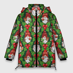 Куртка зимняя женская Новогодние гномы - паттерн, цвет: 3D-светло-серый