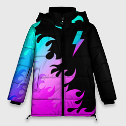 Куртка зимняя женская AC DC неоновый огонь, цвет: 3D-черный