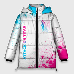 Женская зимняя куртка Attack on Titan neon gradient style: надпись, симв