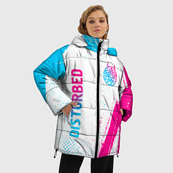Куртка зимняя женская Disturbed neon gradient style: надпись, символ, цвет: 3D-черный — фото 2
