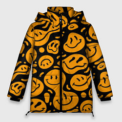 Куртка зимняя женская Растекающийся оранжевый смайл, цвет: 3D-черный