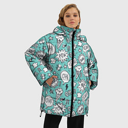 Куртка зимняя женская Пузыри и надписи комиксов, цвет: 3D-черный — фото 2