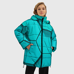 Куртка зимняя женская Большие бирюзовые соты, цвет: 3D-черный — фото 2
