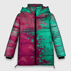 Куртка зимняя женская Светло-розовые и зелёные краски растекаются, цвет: 3D-черный